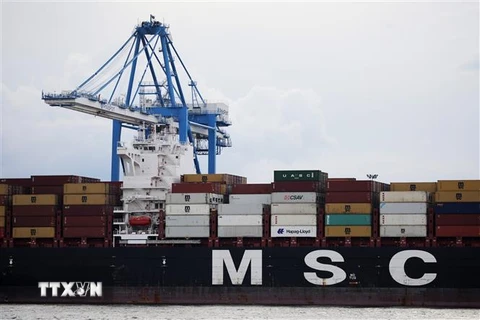 Tàu hàng MSC Gayane nơi phát hiện các container chứa ma túy tại cảng biển Packer ở Philadelphia, bang Pennsylvania, Mỹ ngày 18/6. (Nguồn: AFP/TTXVN) 
