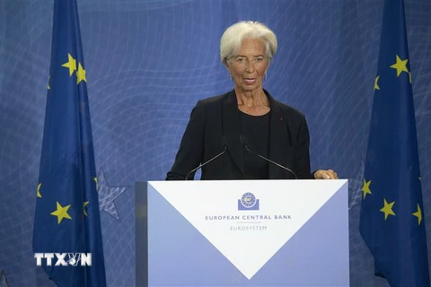 Bà Christine Lagarde phát biểu tại một sự kiện ở Frankfurt ngày 28/10/2019. (Nguồn: AFP/TTXVN) 