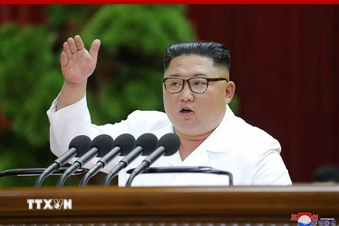 Nhà lãnh đạo Triều Tiên Kim Jong-un phát biểu tại hội nghị toàn thể Ban Chấp hành Trung ương khóa 7 Đảng Lao động Triều Tiên ở Bình Nhưỡng ngày 30/12/2019. (Nguồn: Yonhap/TTXVN) 