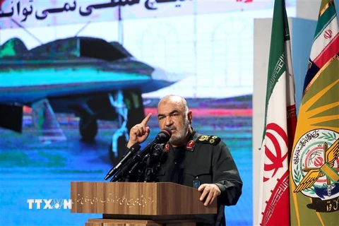 Tư lệnh Lực lượng Vệ binh Cách mạng Hồi giáo Iran (IRGC), Thiếu tướng Hossein Salami phát biểu tại Tehran ngày 21/9. (Nguồn: AFP/TTXVN) 