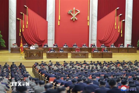 Toàn cảnh phiên họp ngày thứ 2, kỳ họp toàn thể lần thứ 5 Ủy ban Trung ương đảng Lao động Triều Tiên khóa VII tại Bình Nhưỡng ngày 29/12/2019. (Nguồn: Yonhap/TTXVN) 