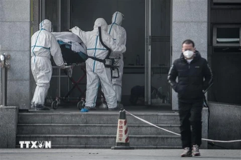 Chuyển bệnh nhân nghi nhiễm virus giống SARS (gây bệnh viêm đường hô hấp cấp) tại bệnh viện Jinyintan ở thành phố Vũ Hán, Trung Quốc ngày 18/1/2020. (Nguồn: AFP/TTXVN) 