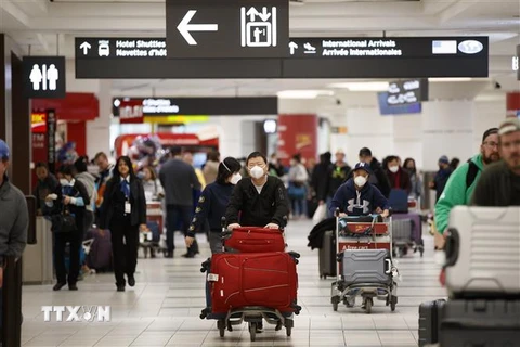 Hành khách đeo khẩu trang đề phòng lây nhiễm virus corona tại sân bay quốc tế Toronto Pearson, Canada, ngày 26/1/2020. (Nguồn: AFP/TTXVN) 