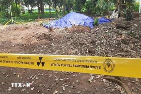 Khu vực nhiễm phóng xạ bị phong tỏa tại Serpong, Indonesia. (Nguồn: Indonesia Expat/TTXVN) 