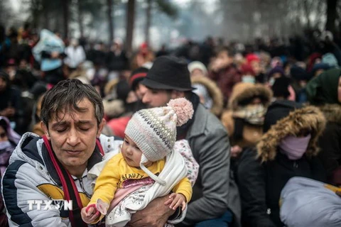 Người di cư tập trung tại khu vực Pazarkule, Edirne, biên giới Thổ Nhĩ Kỳ-Hy Lạp, ngày 29/2/2020. (Nguồn: AFP/TTXVN) 