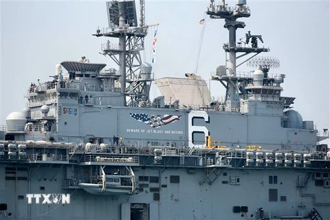 Tàu tấn công đổ bộ của hải quân Mỹ tới Thái Lan tham gia cuộc tập trận Hổ mang vàng ngày 20/2/2020. (Nguồn: AFP/TTXVN) 