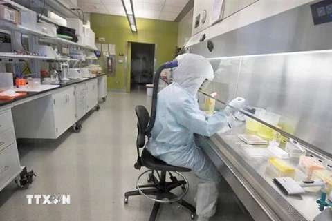 Nhân viên xét nghiệm các mẫu bệnh phẩm COVID-19 tại bệnh viện ở Tehran, Iran. (Nguồn: IRNA/TTXVN) 