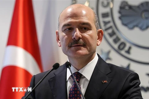 Bộ trưởng Nội vụ Thổ Nhĩ Kỳ Suleyman Soylu trong cuộc họp báo tại Ankara ngày 22/4/2019. (Nguồn: AFP/TTXVN) 