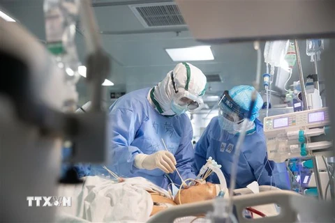 Nhân viên y tế điều trị cho bệnh nhân nhiễm COVID-19 tại bệnh viện ở Vũ Hán, tỉnh Hồ Bắc, Trung Quốc ngày 19/3/2020. (Nguồn: AFP/TTXVN) 