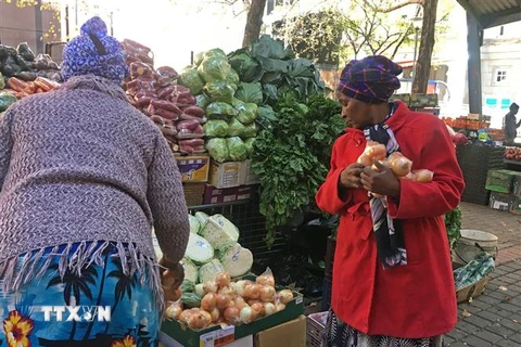 Người dân mua thực phẩm tại chợ ở Johannesburg, Nam Phi ngày 17/4/2020 trong bối cảnh dịch COVID-19 bùng phát. (Nguồn: THX/TTXVN) 
