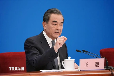 Ngoại trưởng Trung Quốc Vương Nghị phát biểu tại cuộc họp báo ở Bắc Kinh ngày 24/5/2020. (Nguồn: THX/TTXVN) 