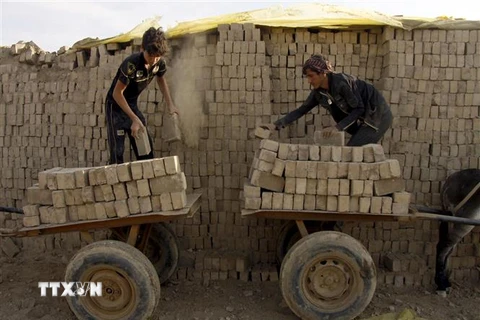 Trẻ em làm việc tại một lò gạch ở Najaf, Iraq. (Nguồn: AFP/TTXVN) 