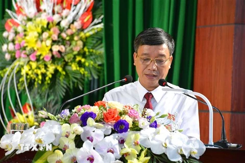 Ông Mai Văn Quyết tái cử chức danh Bí thư Huyện uỷ huyện Hải Hậu nhiệm kỳ 2020-2025. (Ảnh: Công Luật/TTXVN) 