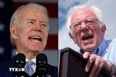 Các ứng viên tranh cử Tổng thống của đảng Dân chủ: Cựu Phó Tổng thống Mỹ Joe Biden (trái) và Thượng nghị sỹ tiểu bang Vermont Bernie Sanders. (Nguồn: AFP/TTXVN) 