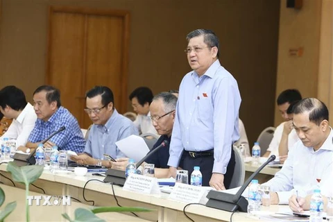 Chủ nhiệm Ủy ban Đối ngoại của Quốc hội Nguyễn Văn Giàu Phó trưởng Đoàn giám sát phát biểu. (Ảnh: Minh Quyết/TTXVN) 