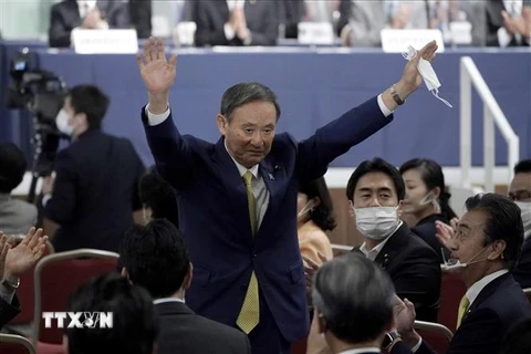Chánh Văn phòng Nội các Nhật Bản Yoshihide Suga được bầu làm tân Chủ tịch đảng Dân chủ Tự do (LDP) cầm quyền trong cuộc bỏ phiếu tại Tokyo, Nhật Bản, ngày 14/9/2020. (Nguồn: AFP/TTXVN) 