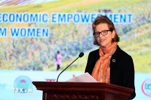 Bà Caitlin Wiesen, Trưởng đại diện thường trú của UNDP tại Việt Nam, cho rằng Việt Nam đã thực hiện rất tốt vai trò của mình trong năm Chủ tịch ASEAN 2020. (Ảnh: Anh Tuấn/TTXVN) 