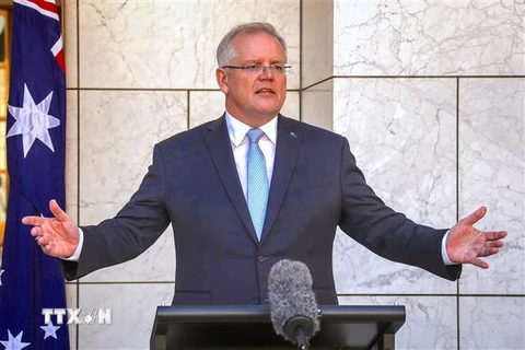 Thủ tướng Australia Scott Morrison phát biểu tại Canberra. (Nguồn: AFP/TTXVN) 