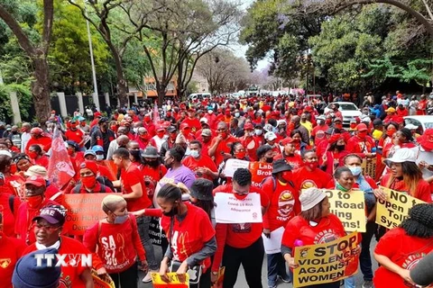Biểu tình phản đối tình trạng tham nhũng và thất nghiệp tại thủ đô Pretoria. (Ảnh: Trương Phi Hùng/TTXVN) 