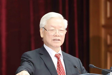 Tổng Bí thư, Chủ tịch nước Nguyễn Phú Trọng phát biểu khai mạc hội nghị. (Ảnh: Phương Hoa/TTXVN)