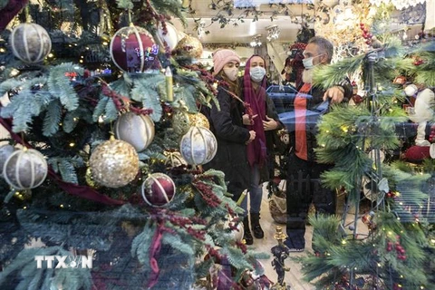 Người dân mua đồ trang trí Giáng sinh tại một khu chợ ở Tehran, Iran, ngày 16/12/2020. (Nguồn: THX/TTXVN) 