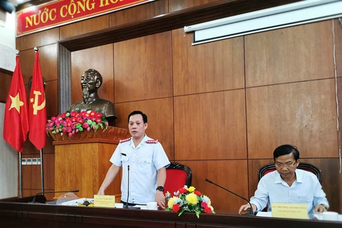 Phó Chánh Thanh tra Bộ Nội vụ Trần Ngọc Huy phát biểu tại buổi công bố Quyết định thanh tra tại Ủy ban Nhân dân tỉnh Đăk Nông. (Nguồn: Cổng thông tin điện tử Bộ Nội vụ) 