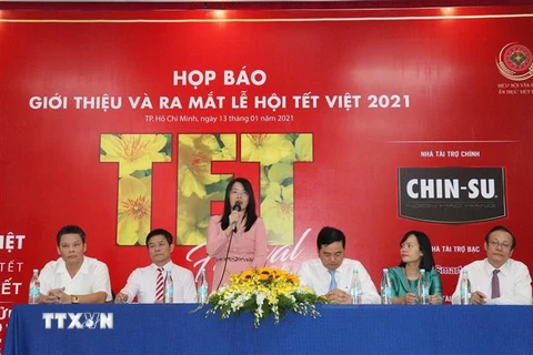 Bà Nguyễn Thị Ánh Hoa, Giám đốc Sở Du lịch Thành phố Hồ Chí Minh, phát biểu tại buổi giới thiệu và ra mắt Lễ hội Tết Việt 2021. (Ảnh: Thanh Vũ/TTXVN) 
