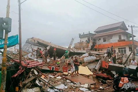 Hiện trường vụ động đất ở Indonesia. (Nguồn: AP) 