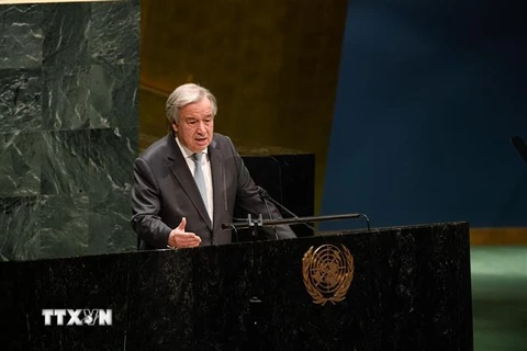 Tổng Thư ký Liên hợp quốc Antonio Guterres phát biểu tại cuộc họp ở New York, Mỹ ngày 28/1/2021. (Nguồn: THX/TTXVN) 