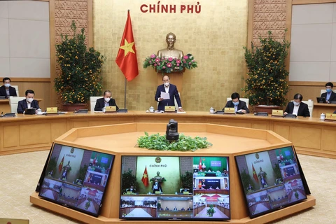 Thủ tướng Nguyễn Xuân Phúc phát biểu tại phiên họp. (Ảnh: Thống Nhất/TTXVN) 