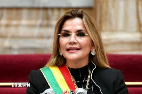 Cựu Tổng thống lâm thời Bolivia Jeanine Anez phát biểu tại một sự kiện ở La Paz ngày 6/8/2020. (Nguồn: AFP/TTXVN) 