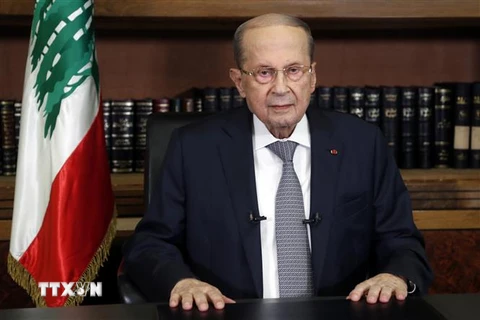 Tổng thống Liban Michel Aoun phát biểu tại Beirut, Liban, ngày 17/3/2021. (Nguồn: AFP/TTXVN) 