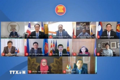 Đại diện các nước dự Cuộc họp Ủy ban hợp tác chung ASEAN-Ấn Độ lần thứ 21 diễn ra theo hình thức trực tuyến. (Nguồn: TTXVN phát) 