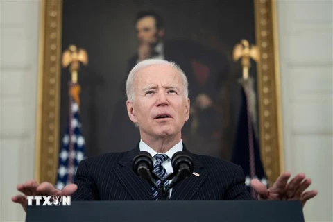 Tổng thống Mỹ Joe Biden phát biểu tại Nhà Trắng ngày 6/4/2021. (Nguồn: AFP/TTXVN) 