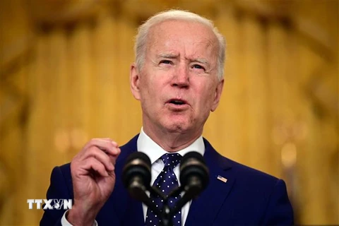 Tổng thống Mỹ Joe Biden phát biểu tại Washington, DC, ngày 15/4/2021. (Nguồn: AFP/TTXVN) 