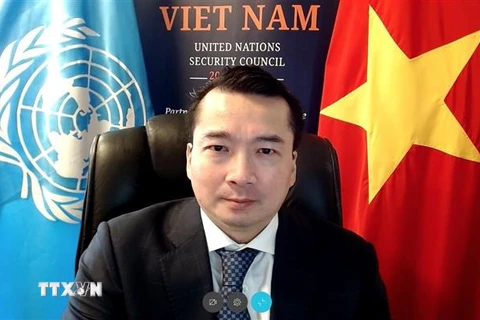 Đại sứ Phạm Hải Anh phát biểu tại một phiên họp của Hội đồng Bảo an. (Ảnh: Khắc Hiếu/TTXVN) 