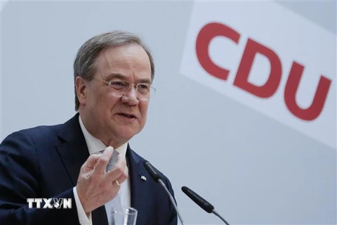 Chủ tịch CDU Armin Laschet phát biểu tại cuộc họp báo ở Berlin, Đức, ngày 12/4/2021. (Nguồn: AFP/TTXVN) 