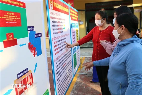 Cử tri tỉnh Quảng Nam xem danh sách bầu cử. (Ảnh: Trần Tĩnh/TTXVN) 