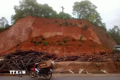 Hiện trường một vụ sạt lở ở Yên Bái. (Nguồn: TTXVN phát) 