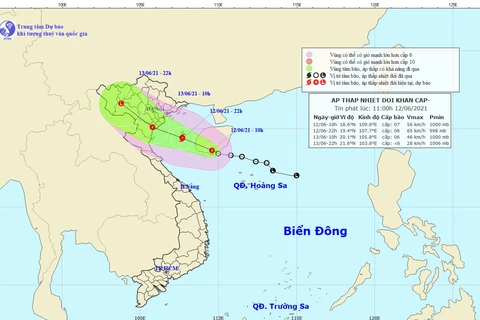 Vị trí và đường đi của áp thấp nhiệt đới. (Nguồn: nchmf.gov.vn) 