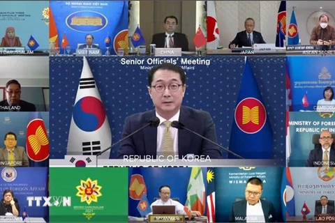 Thứ trưởng Ngoại giao Hàn Quốc Kim Gunn tại hội nghị trực tuyến. (Nguồn: TTXVN phát) 