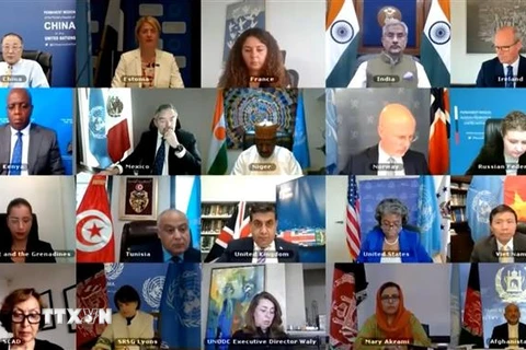 Đại diện các nước thành viên Hội đồng Bảo an Liên hợp quốc tham dự phiên thảo luận. (Ảnh: Hữu Thanh/TTXVN) 