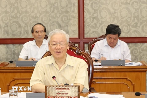 Tổng Bí thư Nguyễn Phú Trọng phát biểu kết luận cuộc họp. (Ảnh: Trí Dũng/TTXVN) 