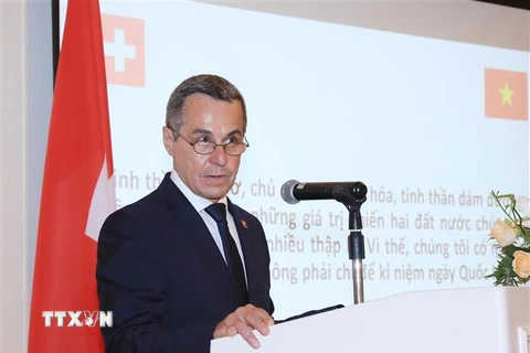 Phó Tổng thống, Bộ trưởng Bộ Ngoại giao Liên bang Thụy Sĩ Ignazio Cassis. (Ảnh: Trọng Đức/TTXVN) 
