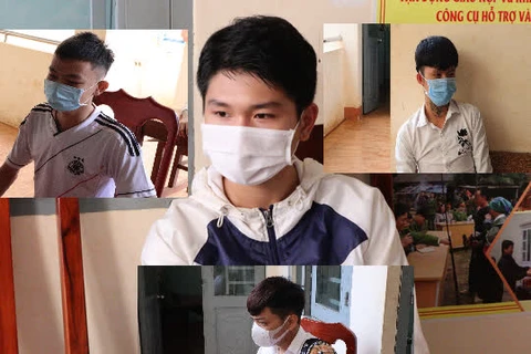 Bốn thanh, thiếu niên được mời lên trụ sở Công an xã Đồng Tiến, huyện Đồng Phú, tỉnh Bình Phước để làm việc. (Nguồn: nld.com.vn)