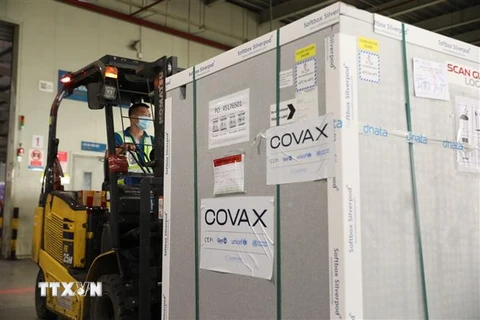 Một lô vaccine được chuyển đến Việt Nam theo cơ chế COVAX. (Ảnh: Minh Quyết/TTXVN) 