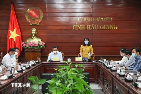 Bà Hồ Thu Ánh, Phó Chủ tịch Ủy ban Nhân dân tỉnh Hậu Giang, phát biểu. (Ảnh: Hồng Thái/TTXVN) 