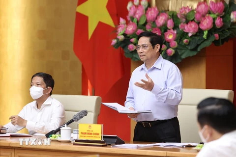Thủ tướng Phạm Minh Chính, Trưởng Ban Chỉ đạo Trung ương Tổng kết Nghị quyết 19-NQ/TW kết luận hội nghị. (Ảnh: Dương Giang/TTXVN) 