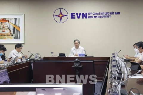 ông Trần Đình Nhân, Tổng giám đốc Tập đoàn Điện lực Việt Nam (EVN) đã họp trực tuyến với UBND tỉnh Khánh Hòa. (Nguồn: BNEWS/TTXVN phát) 