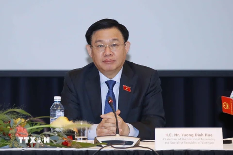 Chủ tịch Quốc hội Vương Đình Huệ phát biểu tại Tọa đàm doanh nghiệp Việt Nam-Phần Lan. (Ảnh: Doãn Tấn/TTXVN) 